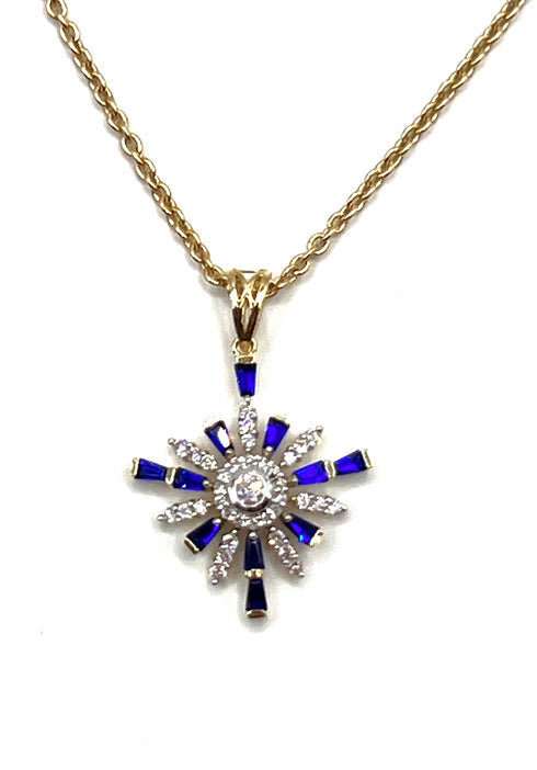 14k Gold Star of Bethlehem with Sapphire & Diamond Necklace